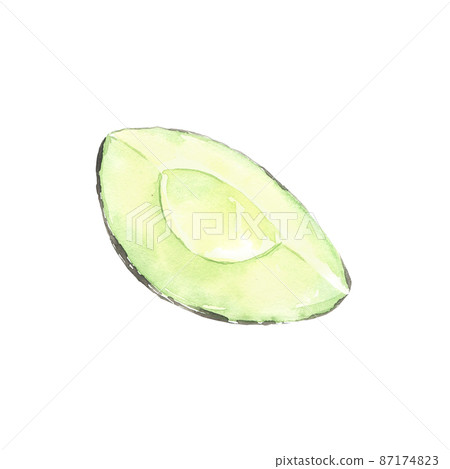 Watercolor illustrated cutted avocado. Organic green fruit. Hand drawn element for recipe, menu, logo, packaging design. Ingredient for snack, guacamole and salad. Watercolor illustrated cutted avocado. Organic green fruit. Hand drawn element for recipe, menu, logo, packaging design. Ingredient for snack, guacamole and salad. 87174823