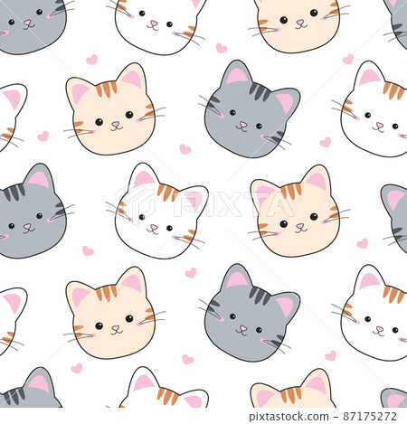 Cat and heart seamless pattern on white background vector illustration 87175272