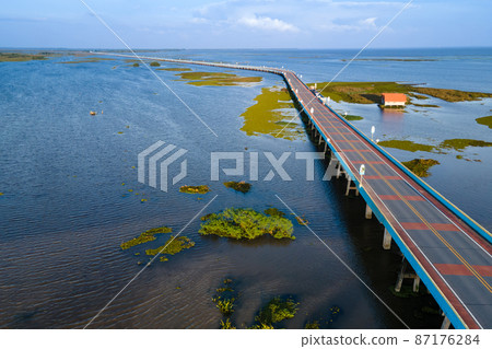 Aerial view of Ekachai Bridge in Phatthalung, Thailand 87176284
