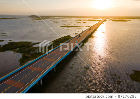 Aerial view of Ekachai Bridge in Phatthalung, Thailand 87176285