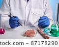 Doctor Tests GMO Meat in Petri Dish with Iron Sticks 87178290