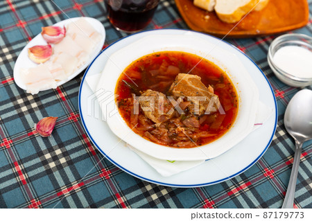 Ukrainian or Russian beetroot soup borscht 87179773