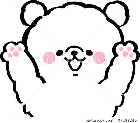 A white dog rejoicing with both hands raised 87182249