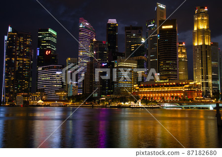 Night view of Merlion and Singapore Night view of Merlion and Singapore 87182680