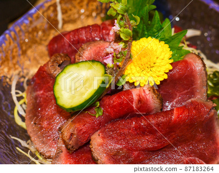 Wakkanai City, Hokkaido, rare Soya black beef tataki 87183264