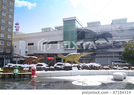 Fukui City Station Front Dinosaur Square Snow Cover Winter 87184314