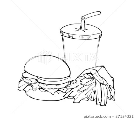 Hamburger set line drawing 87184321