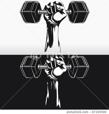 Silhouette Strong Hand Fixed Hex Dumbbells Stencil Vector Drawing 87184400