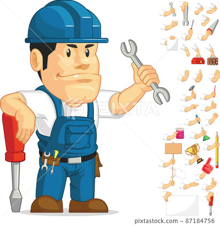 Cartoon Strong Technician Electrician Handyman Mascot Vector Drawing 87184756