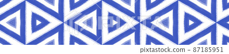Exotic seamless border. Indigo symmetrical kaleidoscope background. Summer swimwear exotic seamless design. wonderful decorative design element for background. Exotic seamless border. Indigo symmetrical kaleidoscope background. Summer swimwear exotic seamless design. wonderful decorative design element for background. 87185951