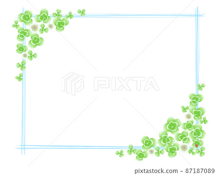 Clover flower and leaf frame ⑧ (horizontal, hand-painted line frame, light blue) 87187089