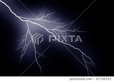 Lightning bolts isolated on black background. Thunder electric strike. Thunderstorm and lightning 87188103