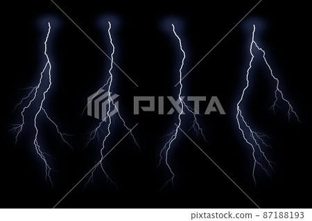 Lightning bolts isolated on black background. Thunder electric strike. Thunderstorm and lightning 87188193