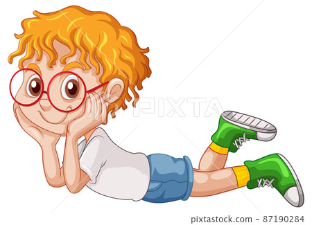 a boy laying on the floor 87190284