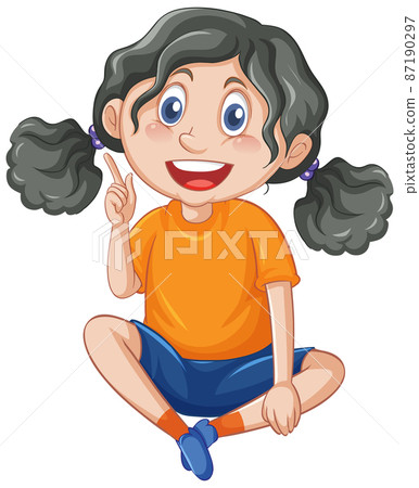 One happy girl sitting on the floor - Stock Illustration [87190297] - PIXTA
