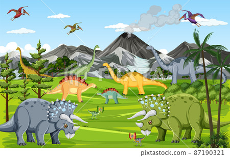 Dinosaur in prehistoric forest scene 87190321
