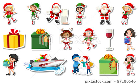 Set of Christmas objects and cartoon characters 87190540