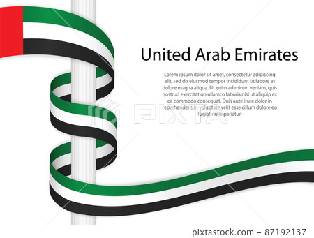 Waving ribbon on pole with flag of United Arab Emirates. Templat 87192137