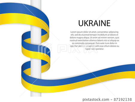 Waving ribbon on pole with flag of Ukraine. Template for indepen 87192138