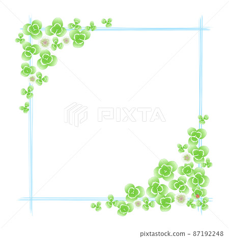 Clover flower and leaf frame ⑩ (square, hand-painted line frame, light blue) 87192248