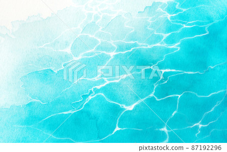 Light blue water surface landscape illustration, transparent watercolor background illustration, turquoise blue 87192296