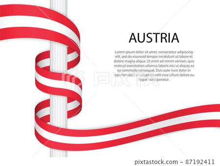 Waving ribbon on pole with flag of Austria. Template for indepen Waving ribbon on pole with flag of Austria. Template for indepen 87192411