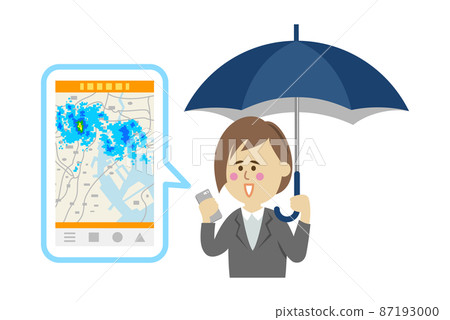Illustration image of female office worker checking rain cloud radar on smartphone Illustration image of female office worker checking rain cloud radar on smartphone 87193000