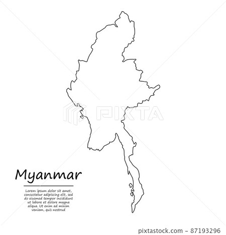 Simple outline map of Myanmar, in sketch line... - Stock Illustration ...
