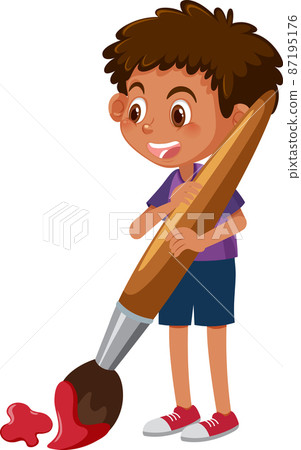 Cute boy painting with paintbrush 87195176