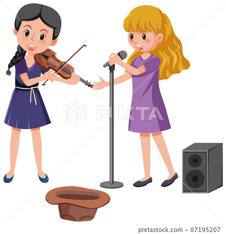 Girl buskers perform at the street Girl buskers perform at the street 87195207