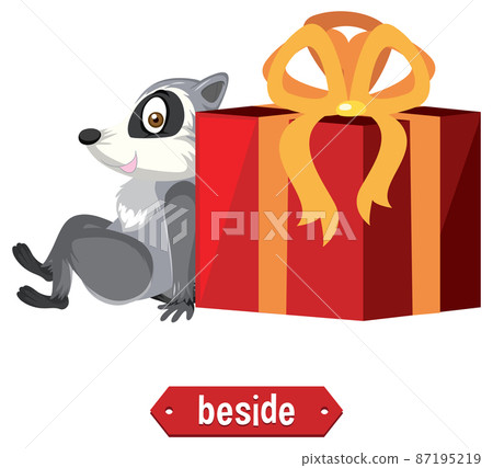 Preposition wordcard with raccoon beside box Preposition wordcard with raccoon beside box 87195219