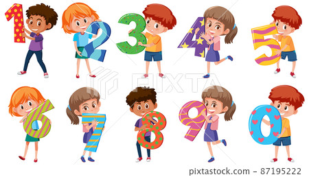 Set of different children holding the numbers isolated on white background Set of different children holding the numbers isolated on white background 87195222