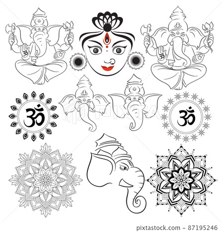 Set of mandala design in different patterns and Indian gods Set of mandala design in different patterns and Indian gods 87195246