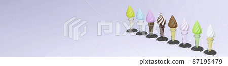 Soft serve ice cream with various flavors (mango, Hawaiian blue, strawberry, chocolate and vanilla, chocolate, etc. 3d Soft serve ice cream with various flavors (mango, Hawaiian blue, strawberry, chocolate and vanilla, chocolate, etc. 3d 87195479