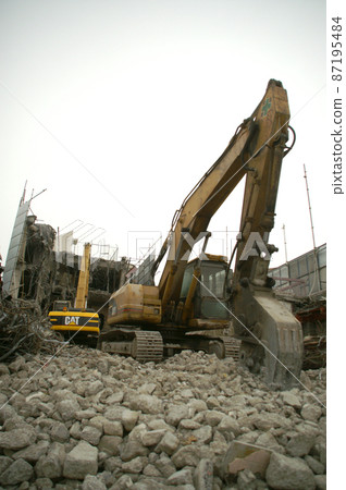 Building demolition site and heavy equipment 87195484