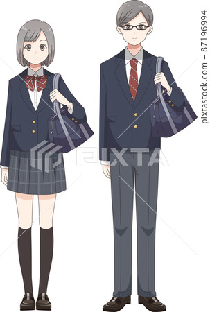 全身站立姿勢男女學生西裝外套格子 全身站立姿勢男女學生西裝外套格子 87196994