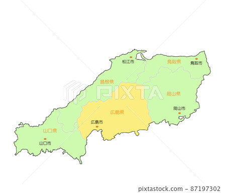 日本中國地圖廣島黃 87197302