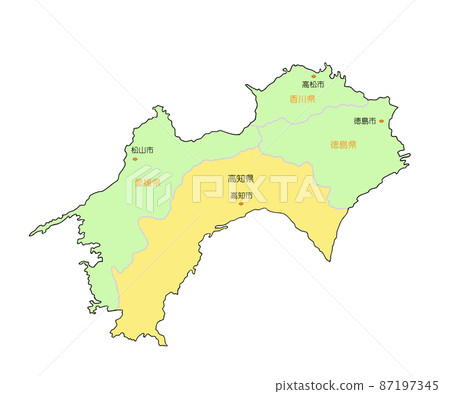 Map of Japan Shikoku Kochi Yellow 87197345