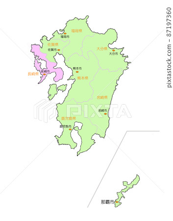 Map of Japan Kyushu Nagasaki Pink - Stock Illustration [87197360] - PIXTA