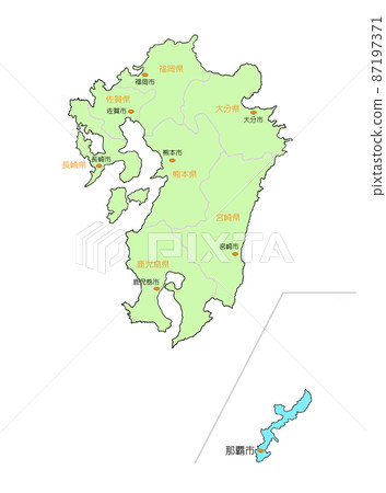 Map of Japan Kyushu Okinawa Blue - Stock Illustration [87197371] - PIXTA