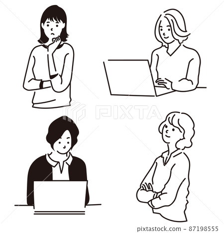 Illustration vector material: female icon, facial expression, set, business, young, personal computer Illustration vector material: female icon, facial expression, set, business, young, personal computer 87198555