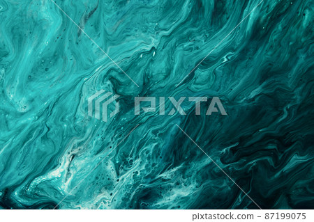 Fluid Art. Liquid dark turquoise abstract drips and wave. Marble effect background or texture Fluid Art. Liquid dark turquoise abstract drips and wave. Marble effect background or texture 87199075