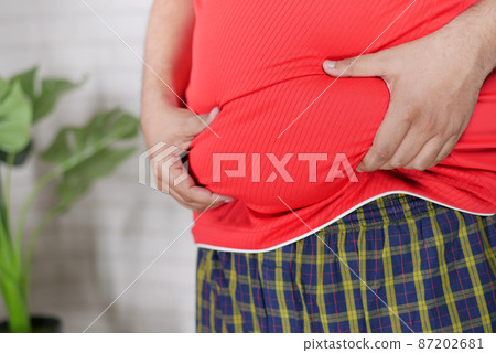 man's hand holding excessive belly fat, overweight concept man's hand holding excessive belly fat, overweight concept 87202681
