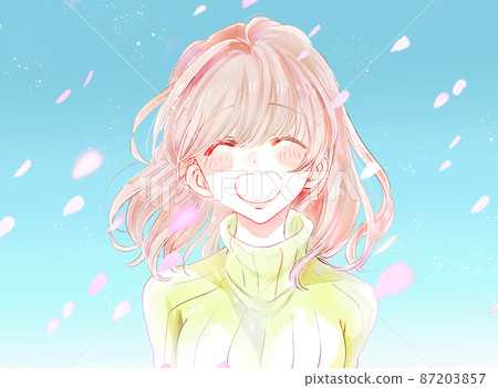 A smiling woman in a snowstorm 87203857