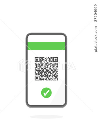 2D code screen displayed on smartphone-Cashless payment / vaccinated vaccine passport sample 2D code screen displayed on smartphone-Cashless payment / vaccinated vaccine passport sample 87204669