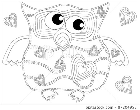 Coloring book for adult and older children. Coloring page with cute owl. Outline drawing Coloring book for adult and older children. Coloring page with cute owl. Outline drawing 87204955