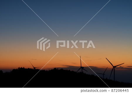 Mie Prefecture Aoyama Highlands Windmill and Sunset 87206445