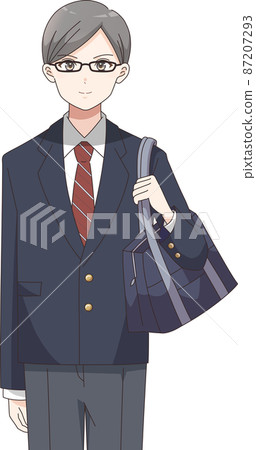 站立姿勢上身男學生西裝外套衣服格子 87207293