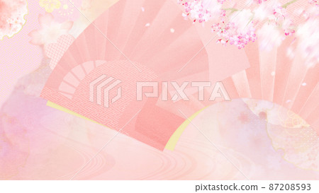 日式扇子和櫻花背景 日式扇子和櫻花背景 87208593