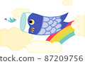 Flying carp streamer and bird white background Flying carp streamer and bird white background 87209756